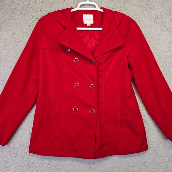 Croft Barrow Jacket Women M Red Double Breasted Softshell Peacoat Preppy Coastal - Picture 7 of 9